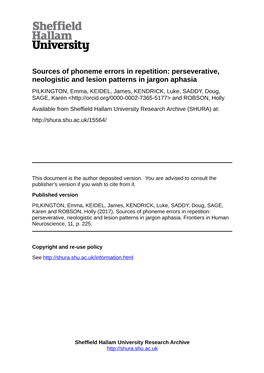 Perseverative, Neologistic and Lesion Patterns in Jargon Aphasia