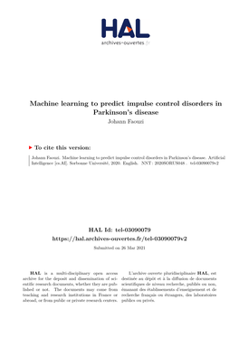 Machine Learning to Predict Impulse Control Disorders in Parkinson's