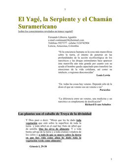 El Yagé, La Serpiente Y El Chamán Suramericano