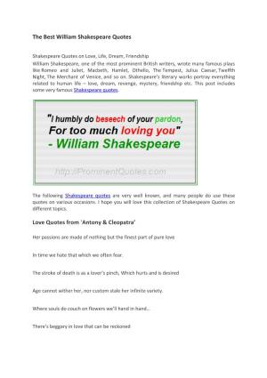 The Best William Shakespeare Quotes Love Quotes From