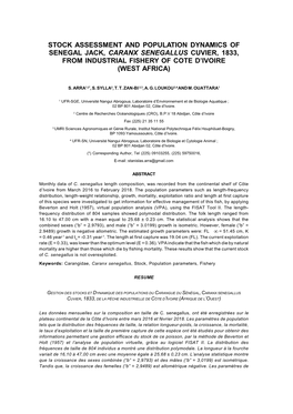Stock Assessment and Population Dynamics of Senegal Jack, Caranx Senegallus Cuvier