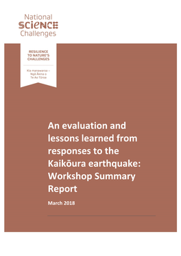 An Evaluation and Lessons Learned from Responses to the Kaikōura Earthquake: Workshop Summary Report