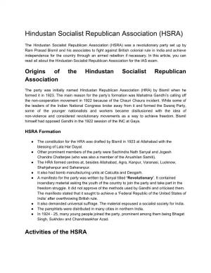 Hindustan Socialist Republican Association (HSRA)