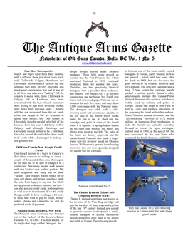 The Antique Arms Gazette Newsletter of Old Guns Canada, Delta BC Vol