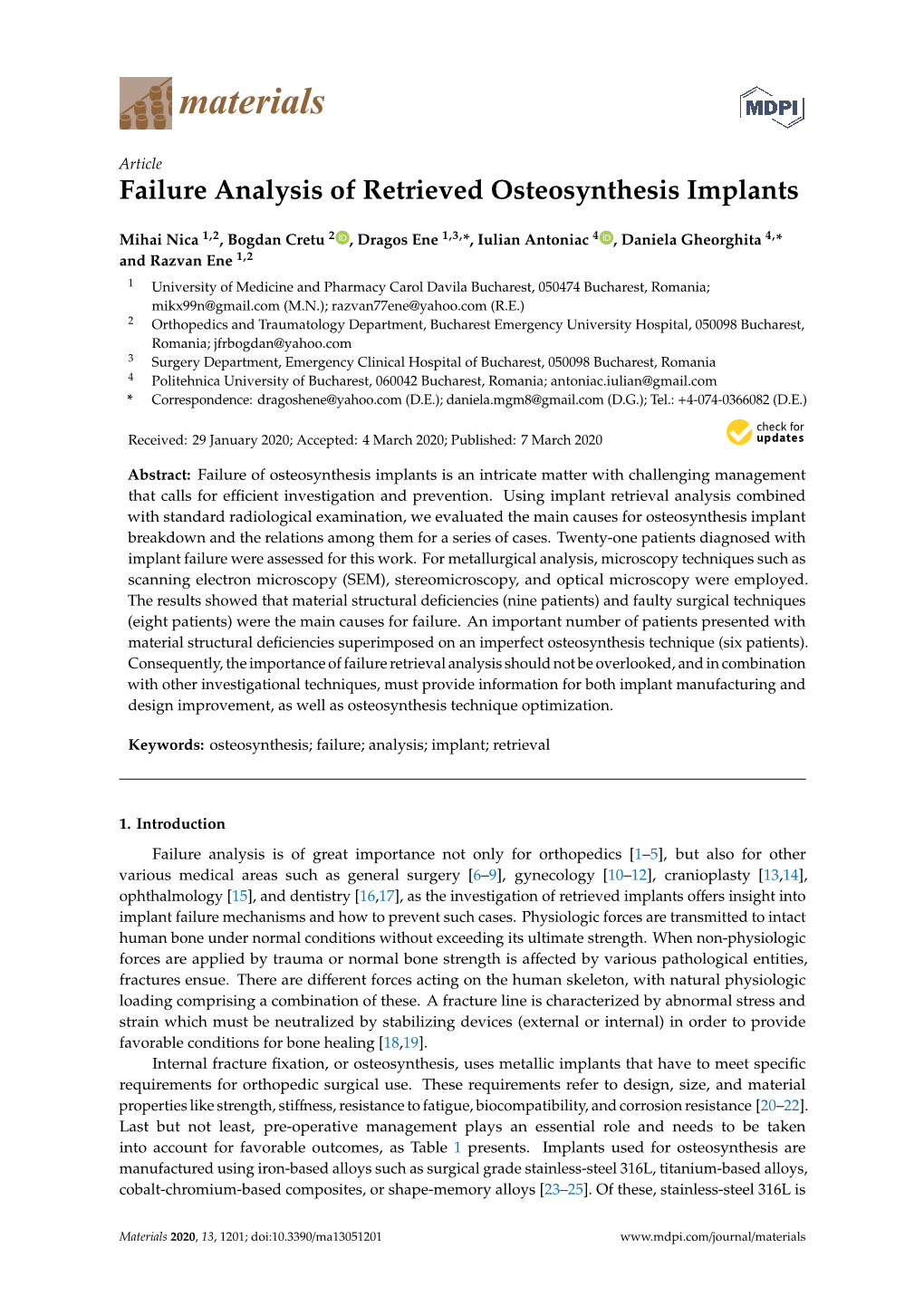 Failure Analysis of Retrieved Osteosynthesis Implants