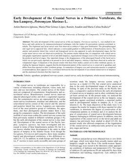 Early Development of the Cranial Nerves in a Primitive Vertebrate, the Sea Lamprey, Petromyzon Marinus L