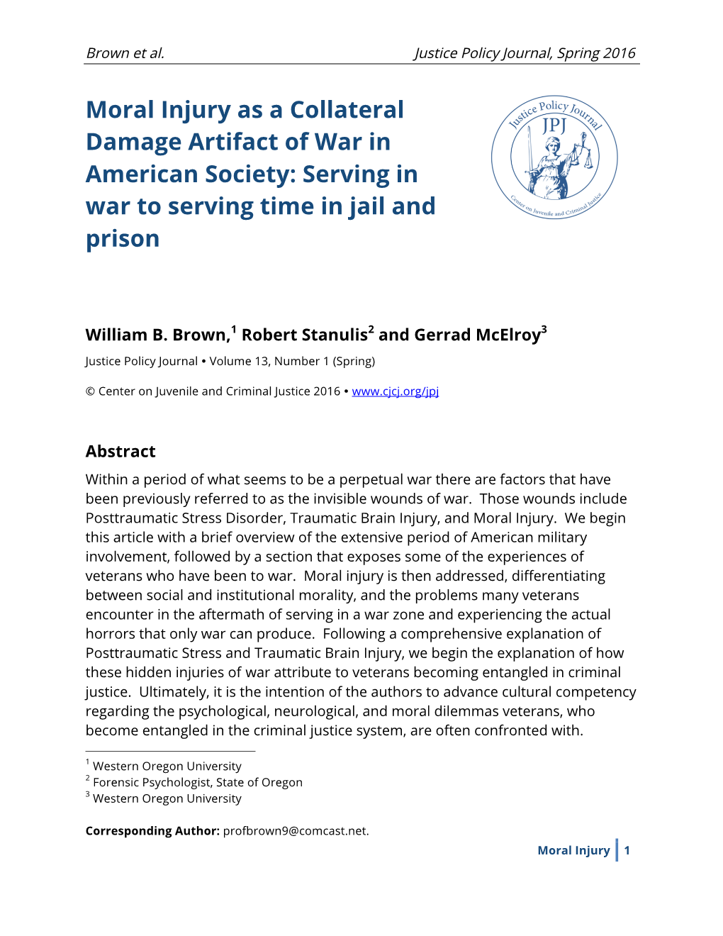 Moral Injury As a Collateral Damage Artifact of War in American Society: Serving in War to Serving Time in Jail and Prison