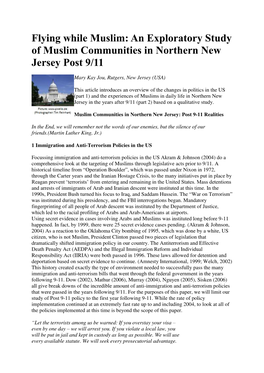 Flying While Muslim: an Exploratory Study of Muslim Communities in Northern New Jersey Post 9/11