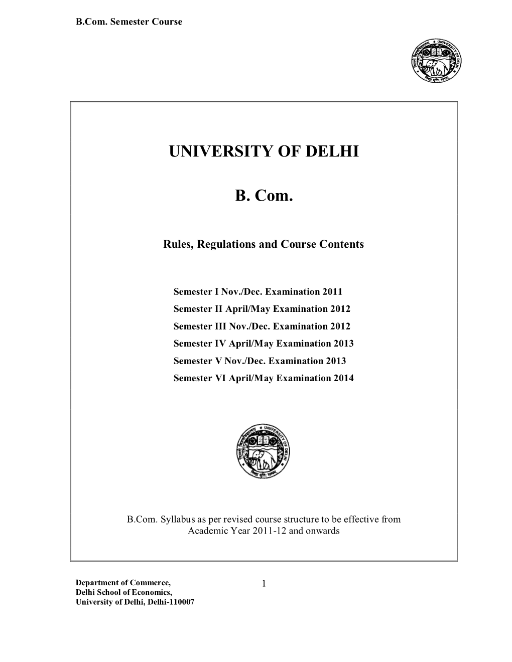 UNIVERSITY of DELHI B. Com