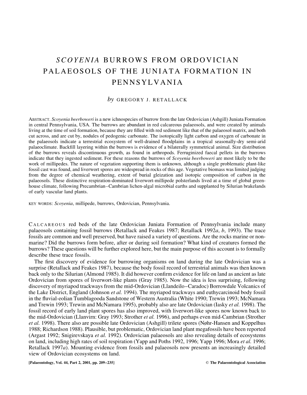 Scoyenia Burrows from Ordovician Palaeosols of the Juniata Formation in Pennsylvania