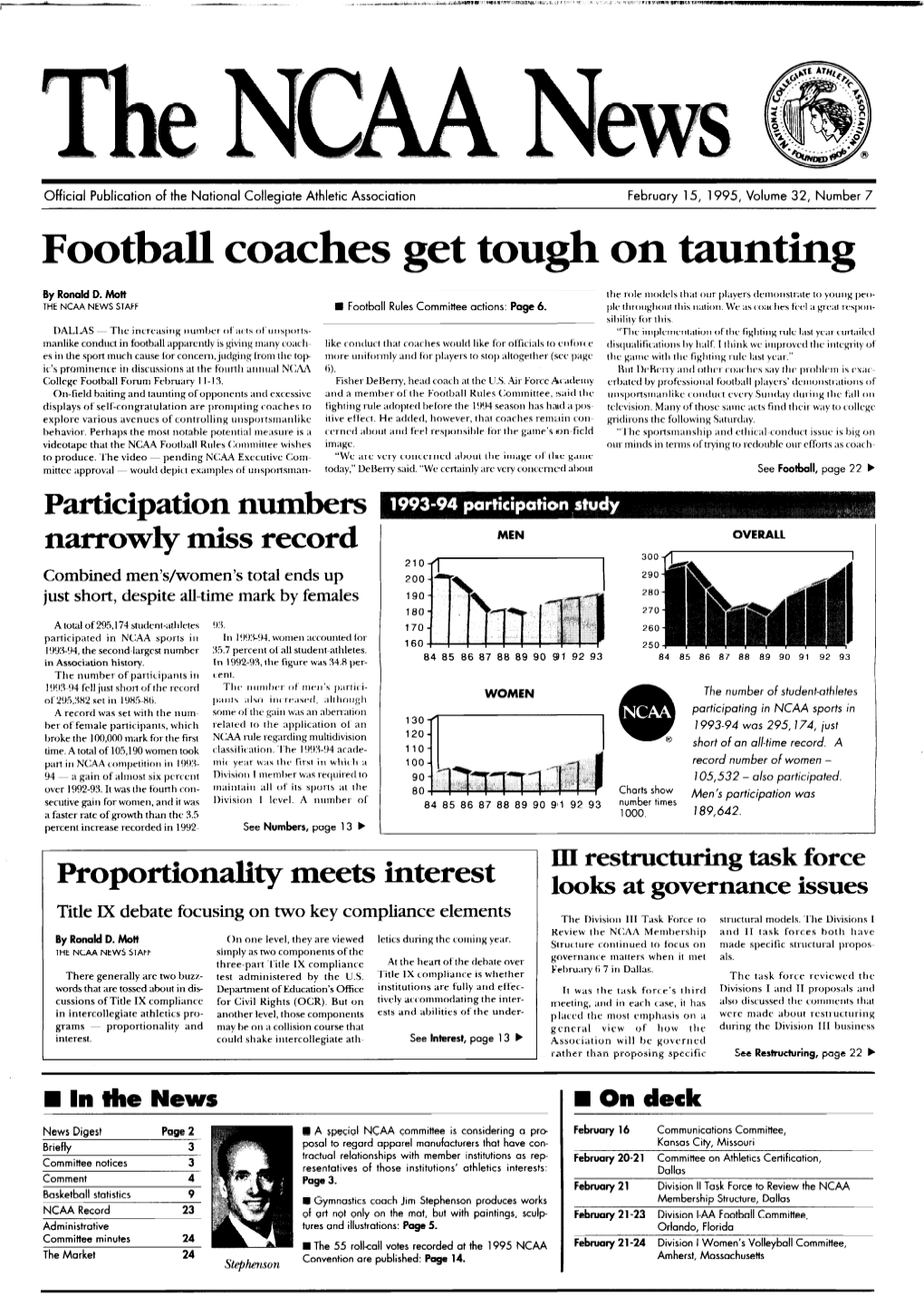 February 15, 1995, Volume 32, Number 7 Football Coaches Get Tough on Bunting