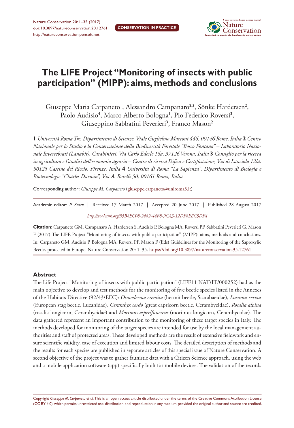 The LIFE Project “Monitoring of Insects with Public Participation” (MIPP): Aims, Methods and Conclusions