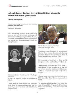 A-Bomb Legacy Fading: Steven Okazaki Films Hibakusha Stories for Future Generations