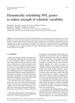 Dynamically Scheduling NFL Games to Reduce Strength of Schedule Variability