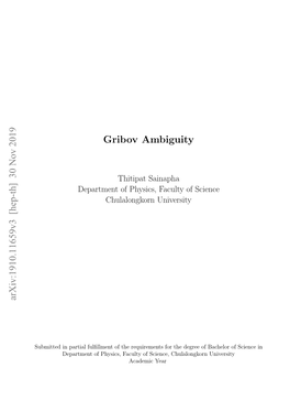 Gribov Ambiguity Arxiv:1910.11659V3 [Hep-Th] 30 Nov 2019