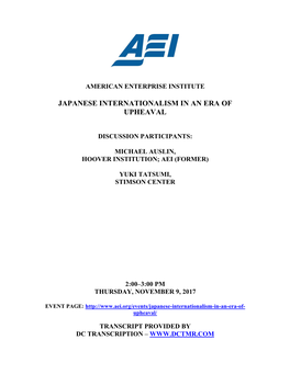 Japanese Internationalism in an Era of Upheaval