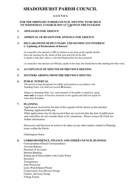 Shadoxhurst Parish Council Record of Planning Applications 2019