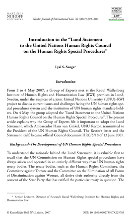 Lund Statement to the United Nations Human Rights Council on the Human Rights Special Procedures”