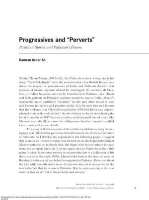 Progressives and “Perverts” Partition Stories and Pakistan’S Future