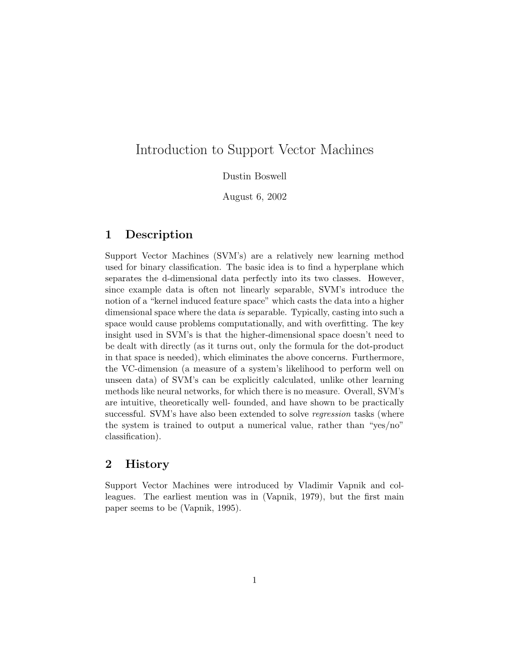 Introduction to Support Vector Machines