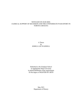 With God on Our Side: Clerical Support of Secession and the Confederate War Effort in North Carolina