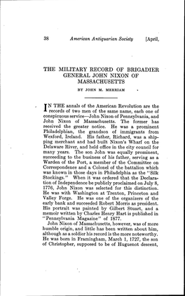 The Military Record of Brigadier General John Nixon of Massachusetts by John M