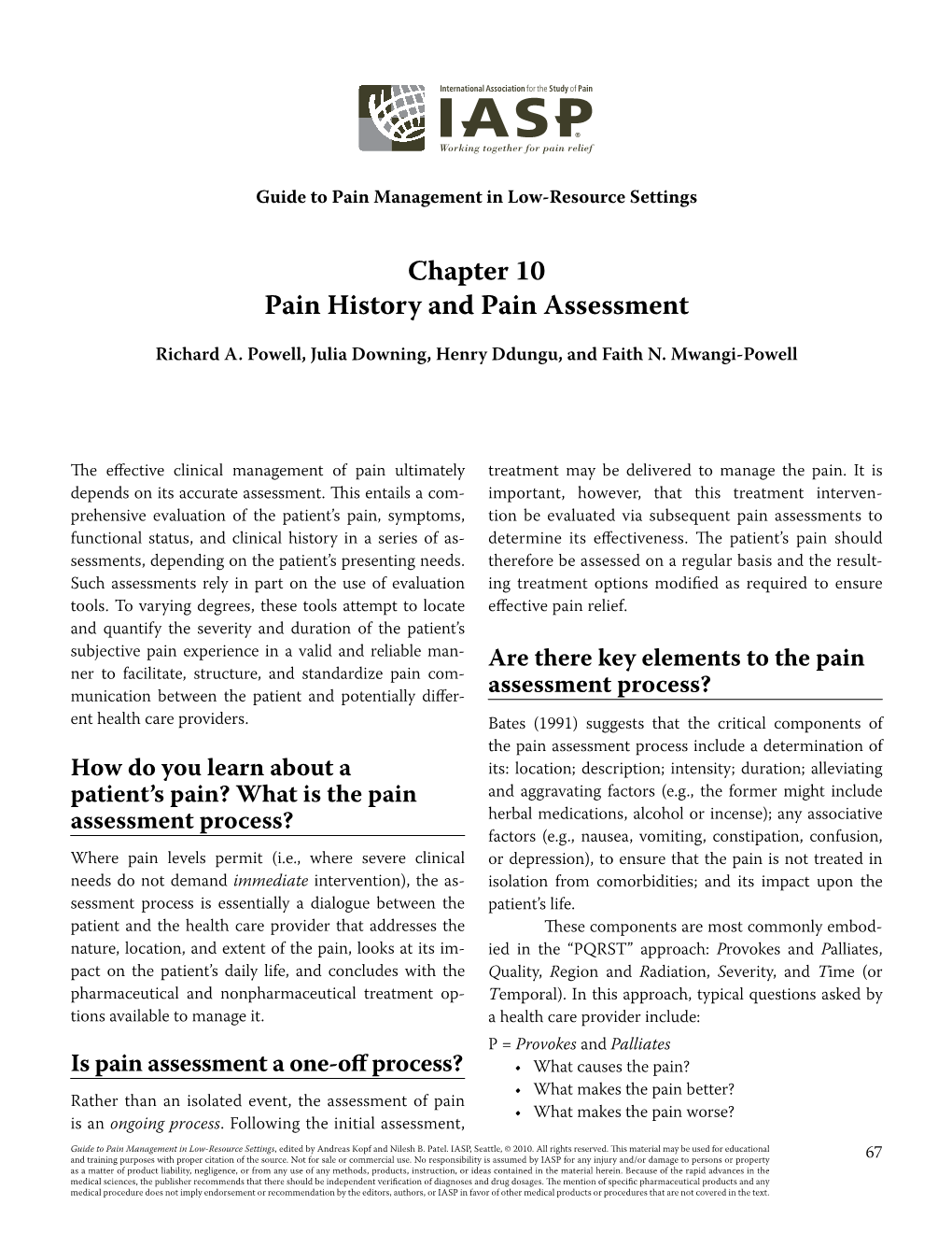 Chapter 10 Pain History and Pain Assessment