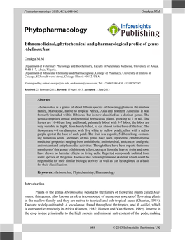 Ethnomedicinal, Phytochemical and Pharmacological Profile of Genus Abelmoschus