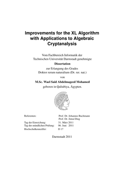 Improvements for the XL Algorithm with Applications to Algebraic Cryptanalysis