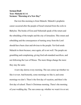 Malachi 4:1–6 Sermon: “Dawning of a New Day”