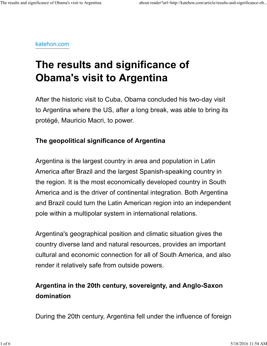 The Results and Significance of Obama's Visit to Argentina About:Reader?Url=