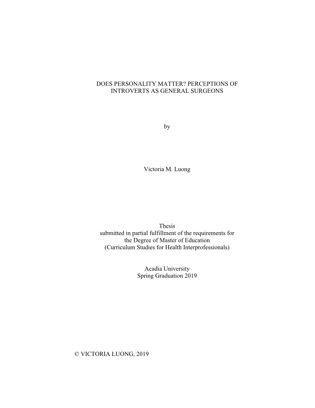 Does Personality Matter? Perceptions of Introverts As General Surgeons