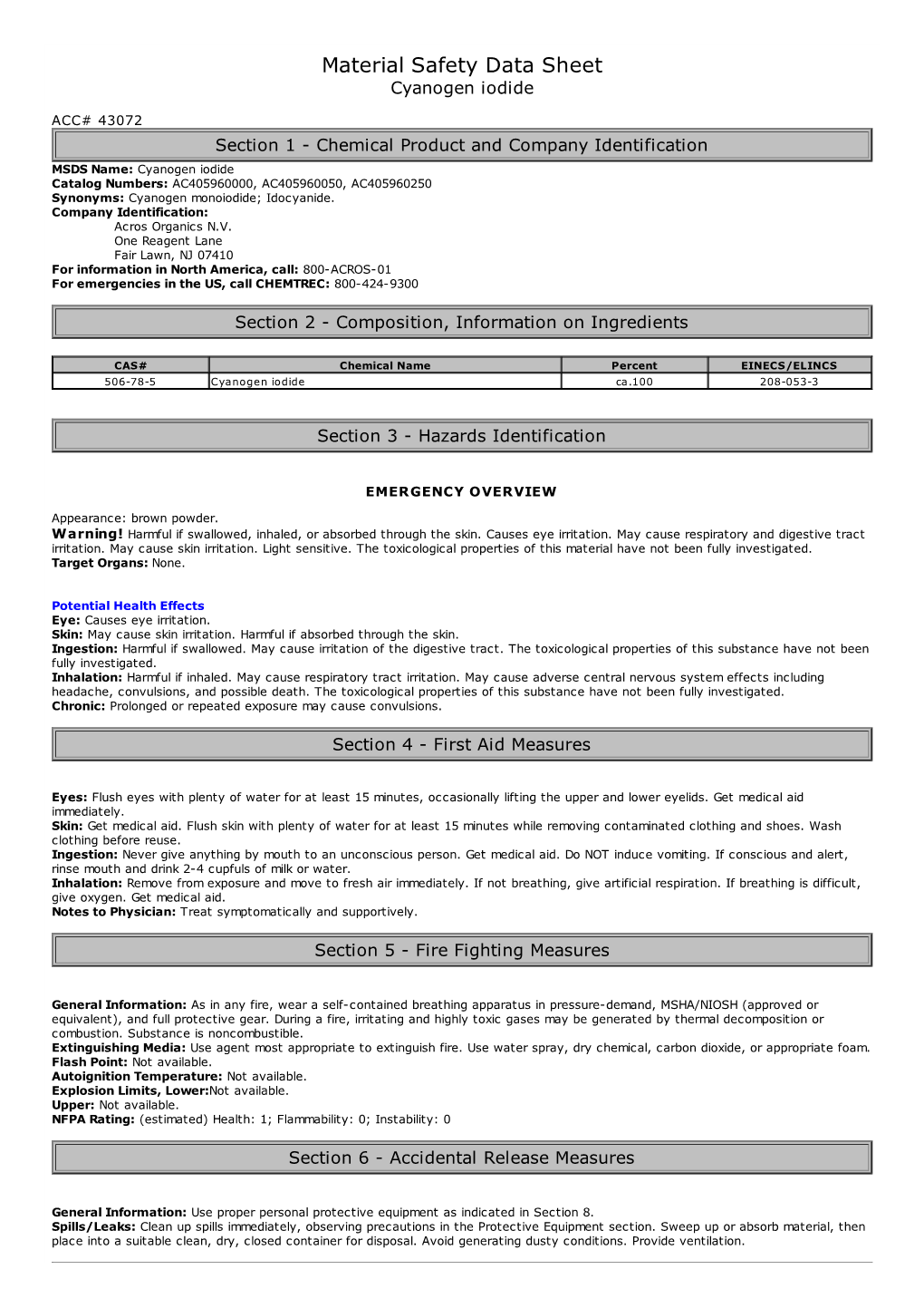 Material Safety Data Sheet