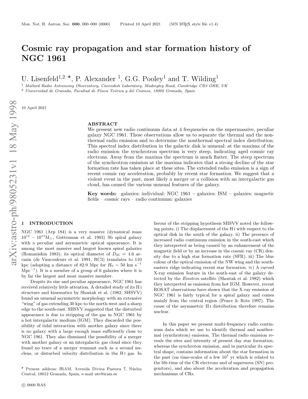 Cosmic Ray Propagation and Star Formation History of NGC 1961 3
