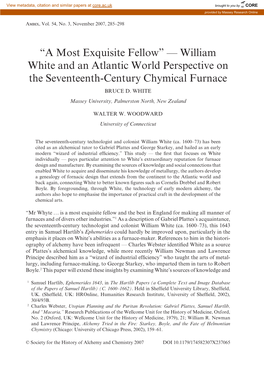 William White and an Atlantic World Perspective on the Seventeenth-Century Chymical Furnace BRUCE D