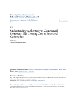 The Greeting Card As Emotional Commodity Emily West University of Massachusetts Amherst