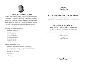 Earl W. Sutherland Lecture Earl W