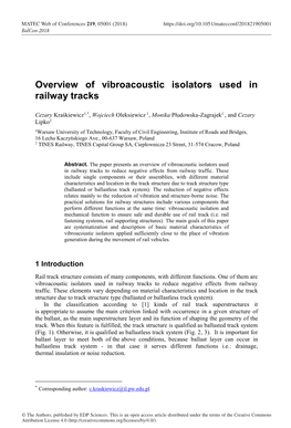 Overview of Vibroacoustic Isolators Used in Railway Tracks