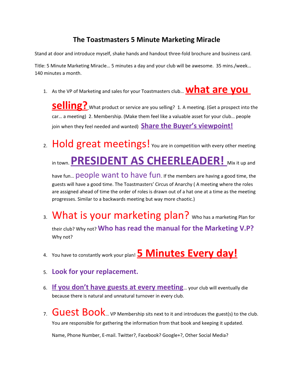 The Toastmasters 5 Minute Marketing Miracle