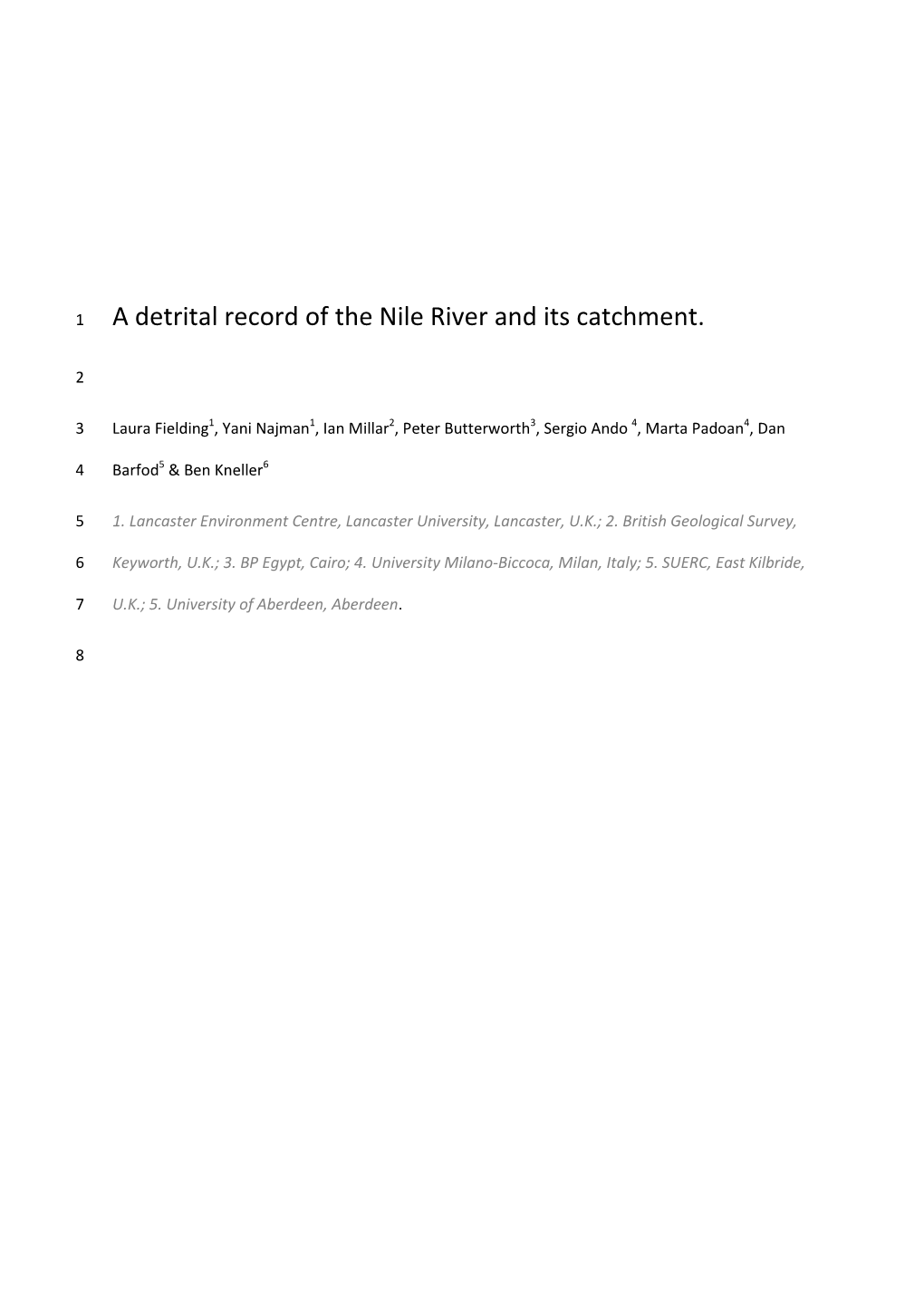 A Detrital Record of the Nile River and Its Catchment