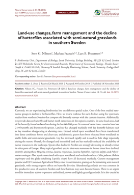 Land-Use Changes, Farm Management and the Decline of Butterflies Associated with Semi-Natural Grasslands in Southern Sweden