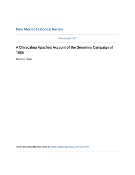 A Chiracahua Apache's Account of the Geronimo Campaign of 1886