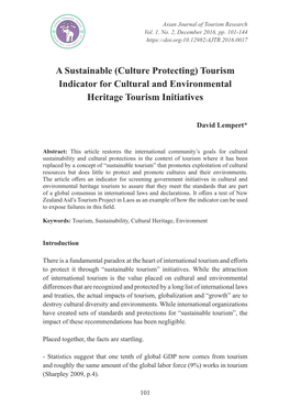 A Sustainable (Culture Protecting) Tourism Indicator for Cultural and Environmental Heritage Tourism Initiatives