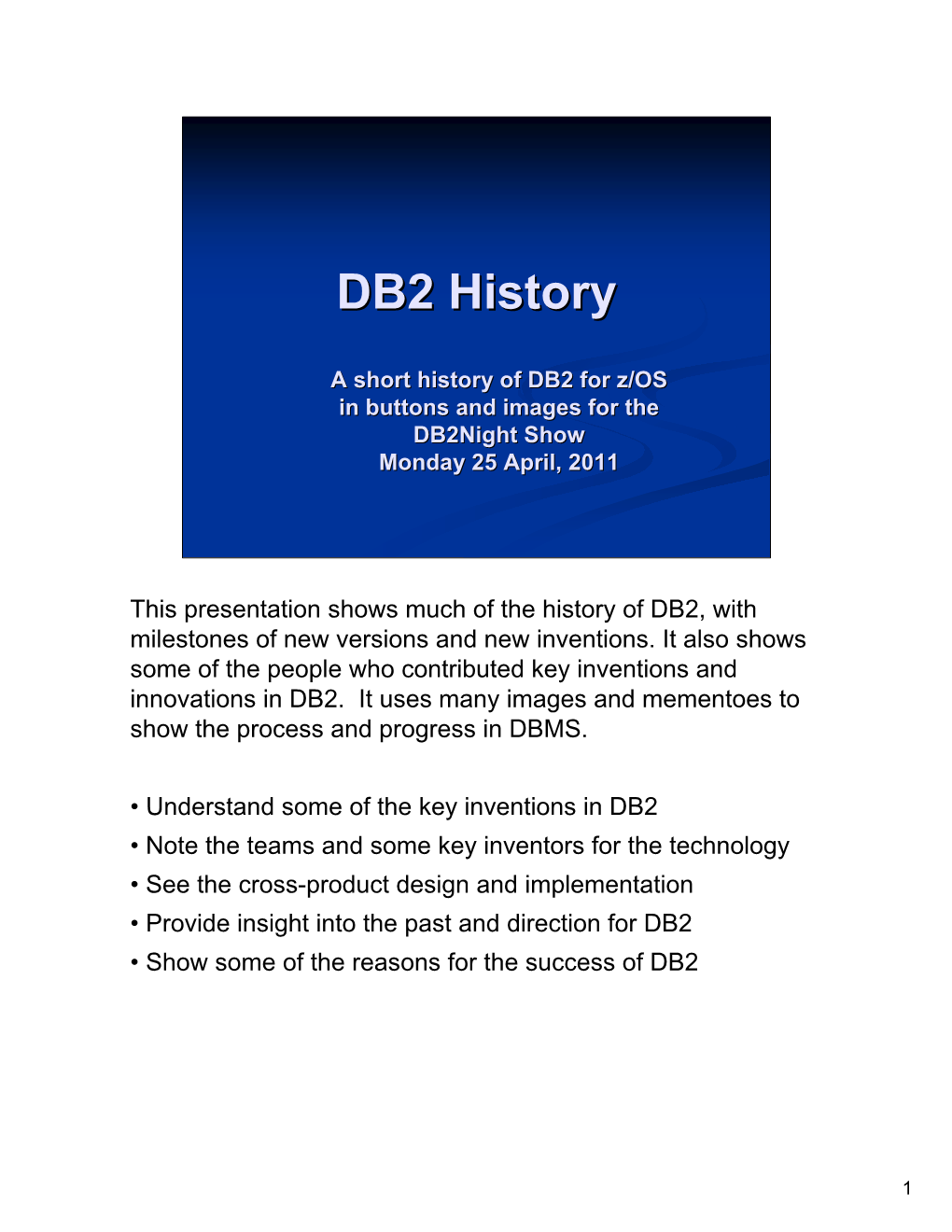 DB2 Historyhistory