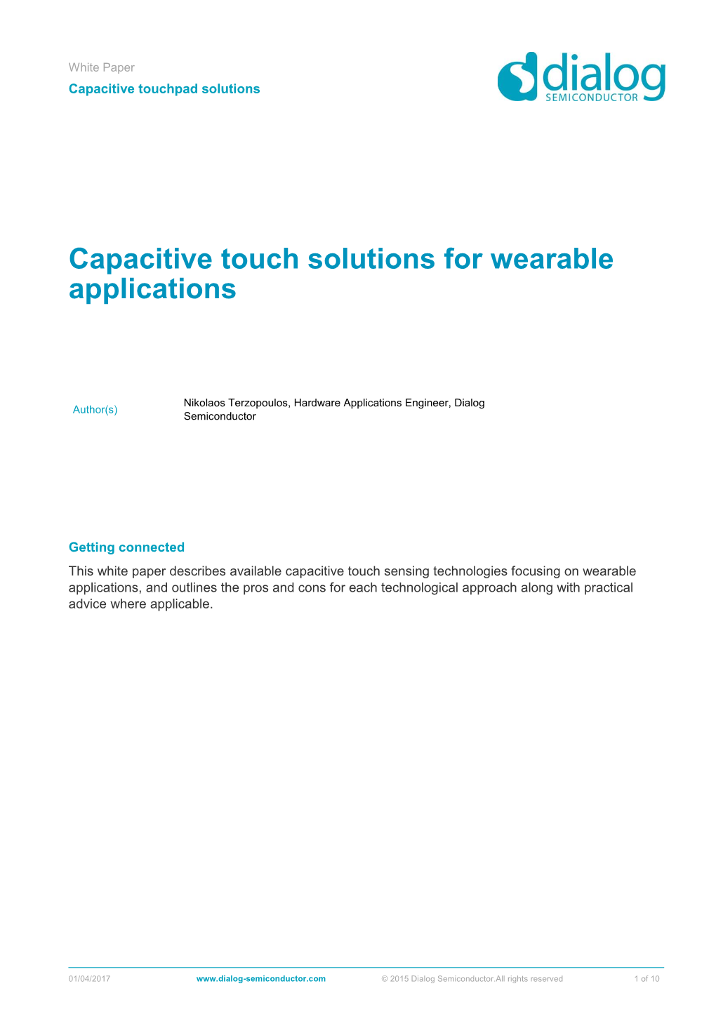 White Paper Capacitive Touch Solutions for Wearable Applications