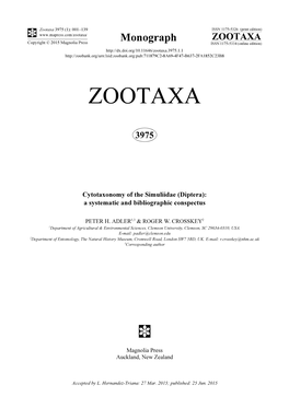 Cytotaxonomy of the Simuliidae (Diptera): a Systematic and Bibliographic Conspectus