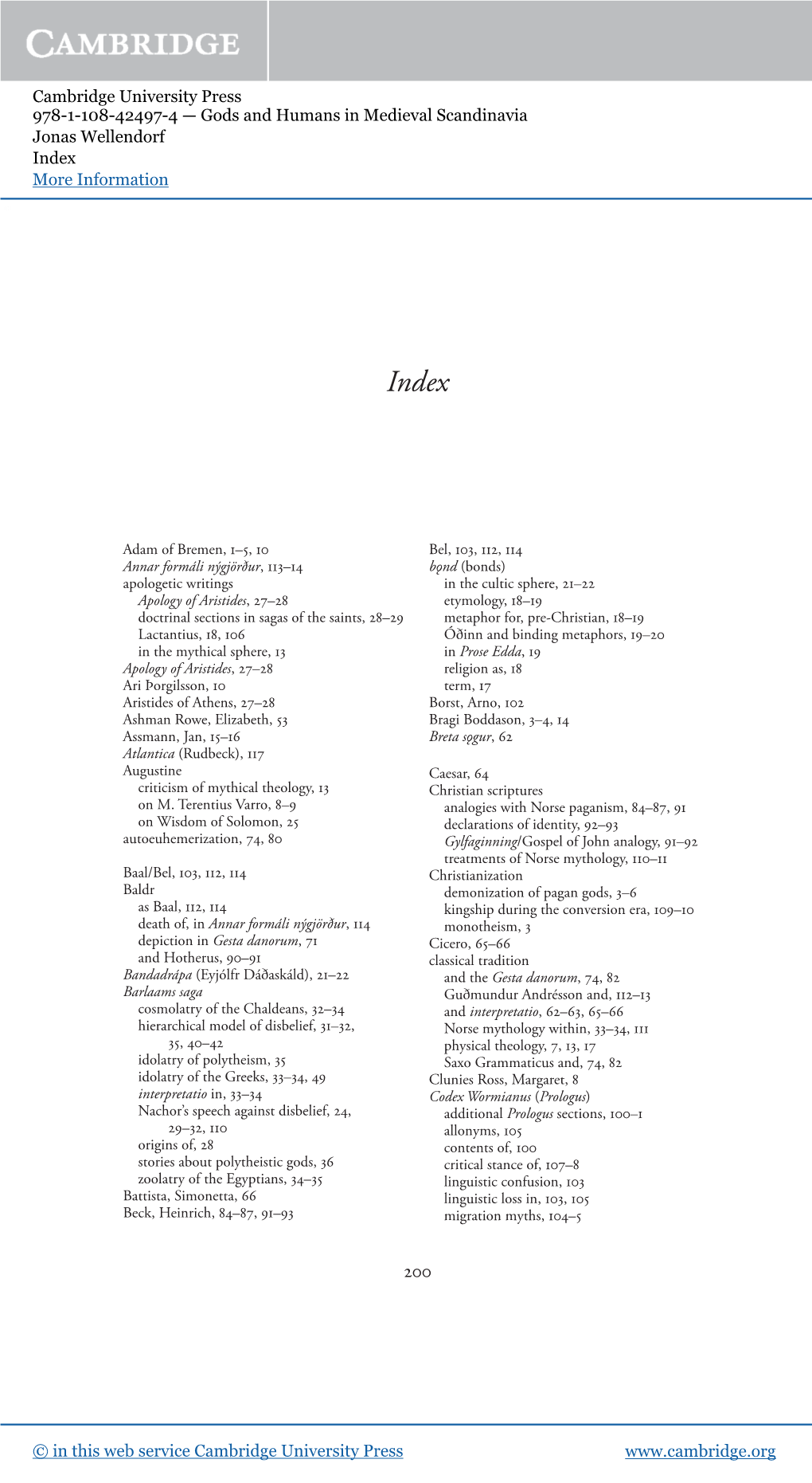 Cambridge University Press 978-1-108-42497-4 — Gods and Humans in Medieval Scandinavia Jonas Wellendorf Index More Information