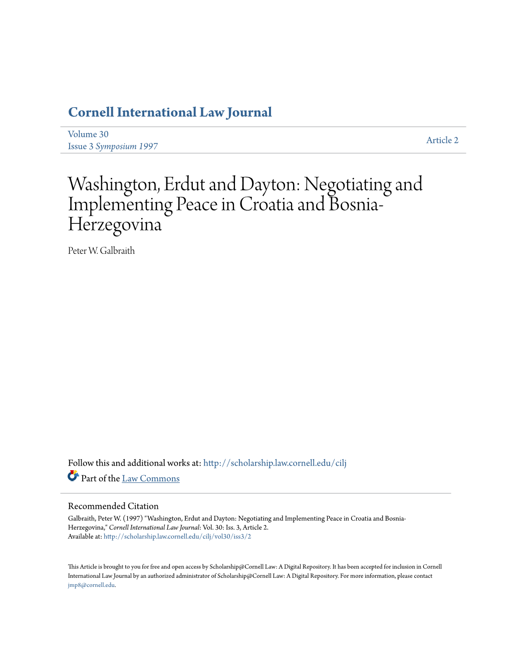 Negotiating and Implementing Peace in Croatia and Bosnia-Herzegovina Peter W