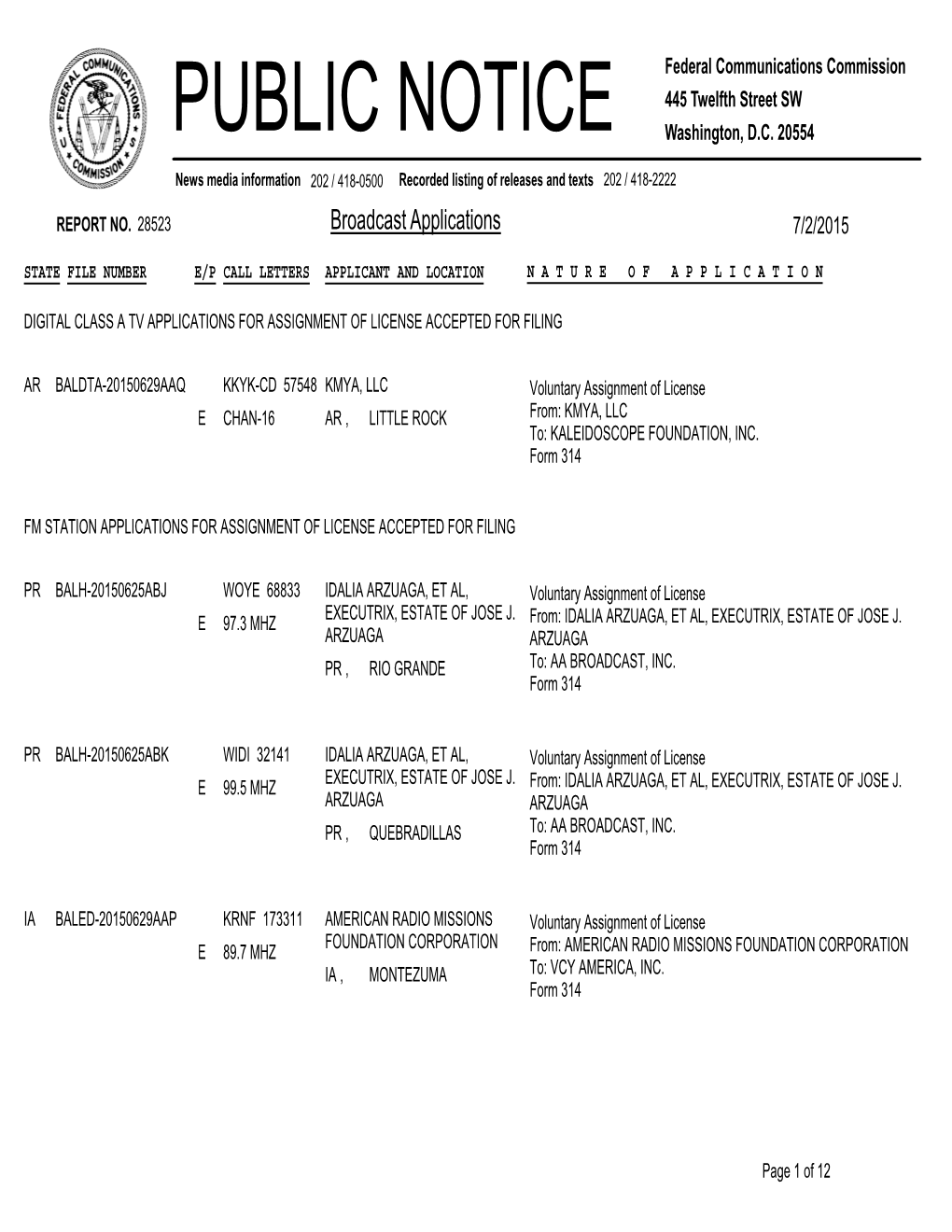 Broadcast Applications 7/2/2015