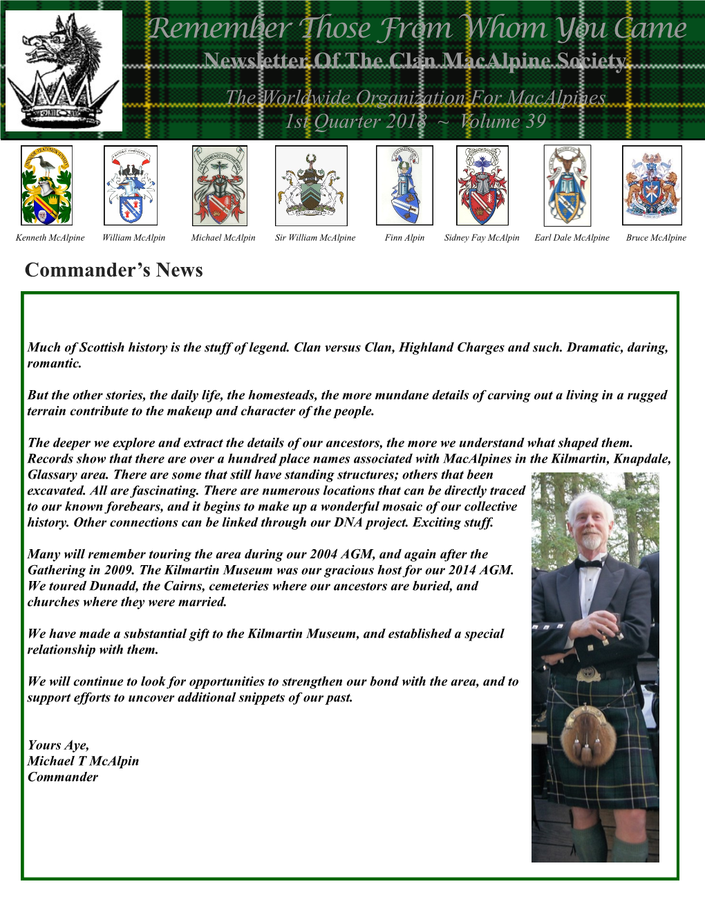 Remember Those from Whom You Came Newsletter of the Clan Macalpine Society